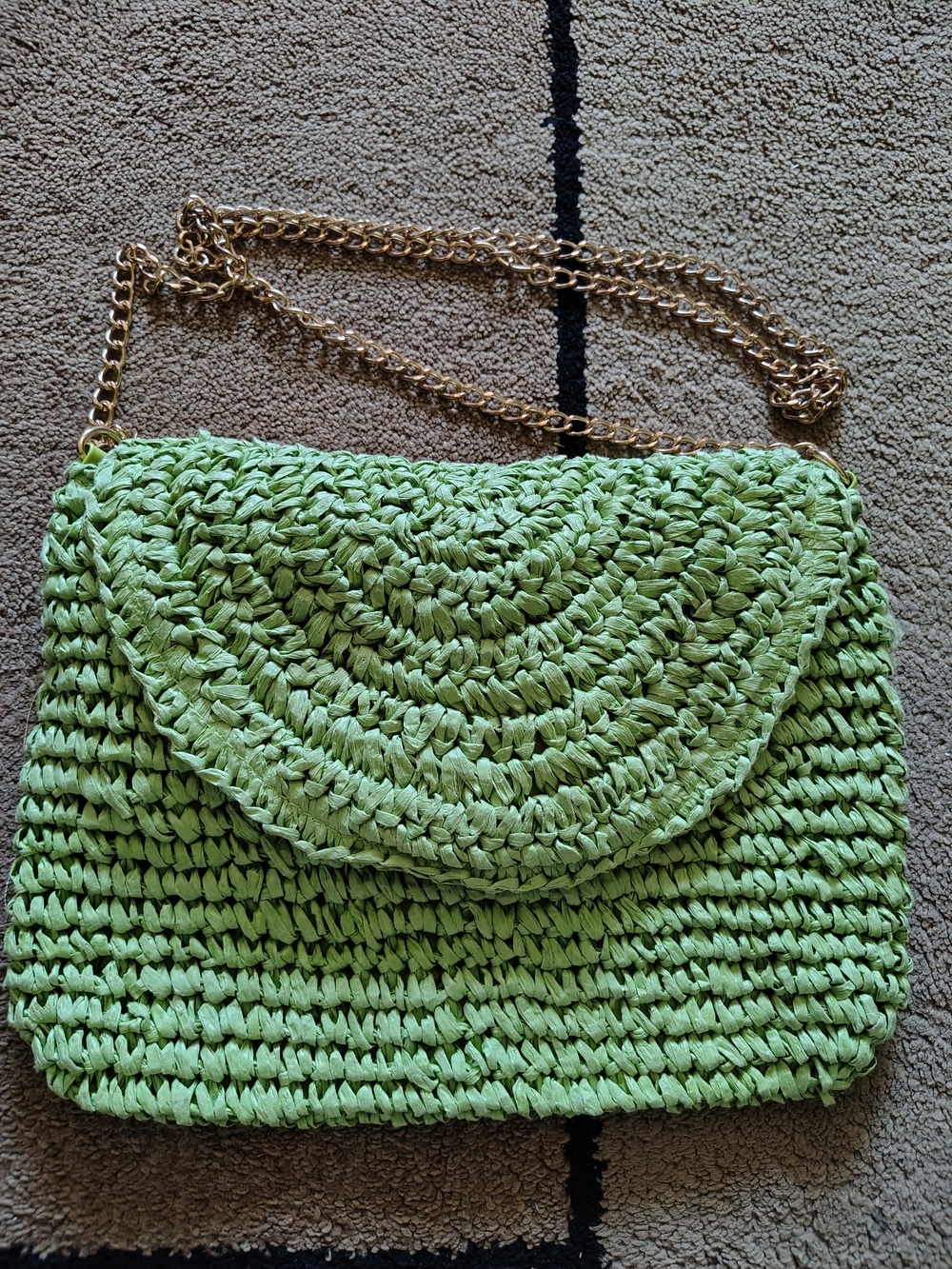 Urban Expressions Light Green Woven Crossbody with Gold Chain